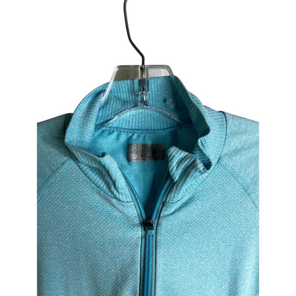 Athleta Running Pullover Jacket Womens M Blue Ruched Front Half Zip Turtle Neck - Picture 4 of 8